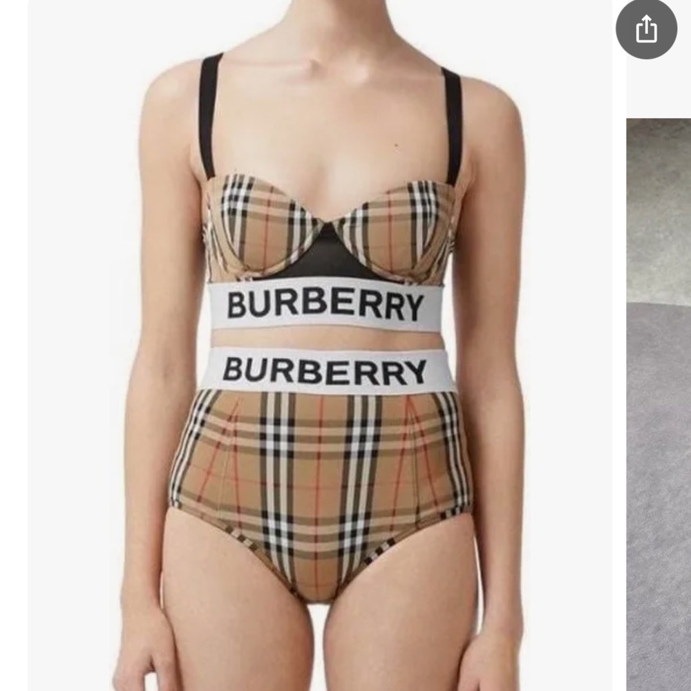 Burberry Red and Tan Bikini with Iconic Check Pattern